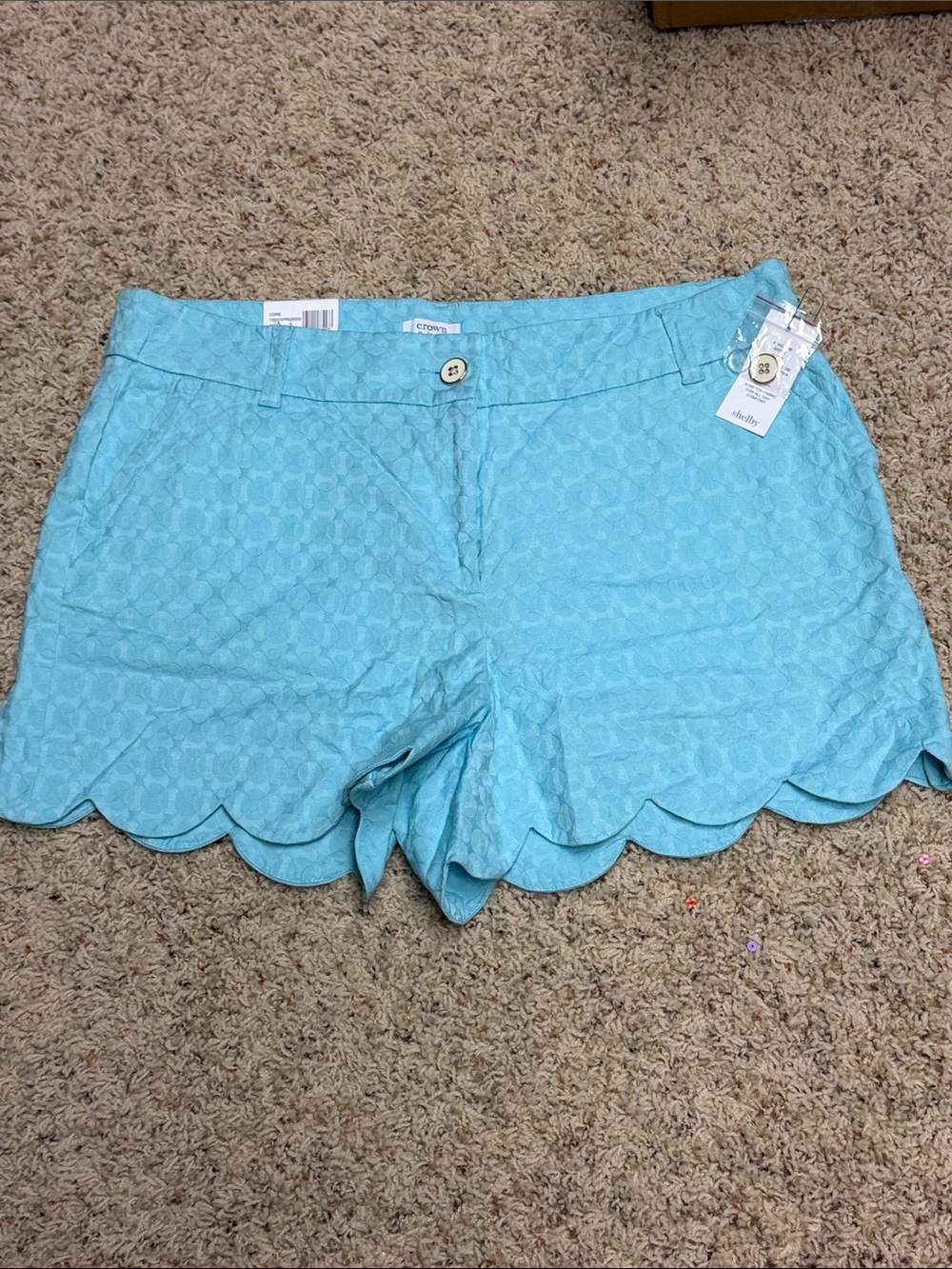 crown & ivy Aqua Scallop Hem High Waist Shorts